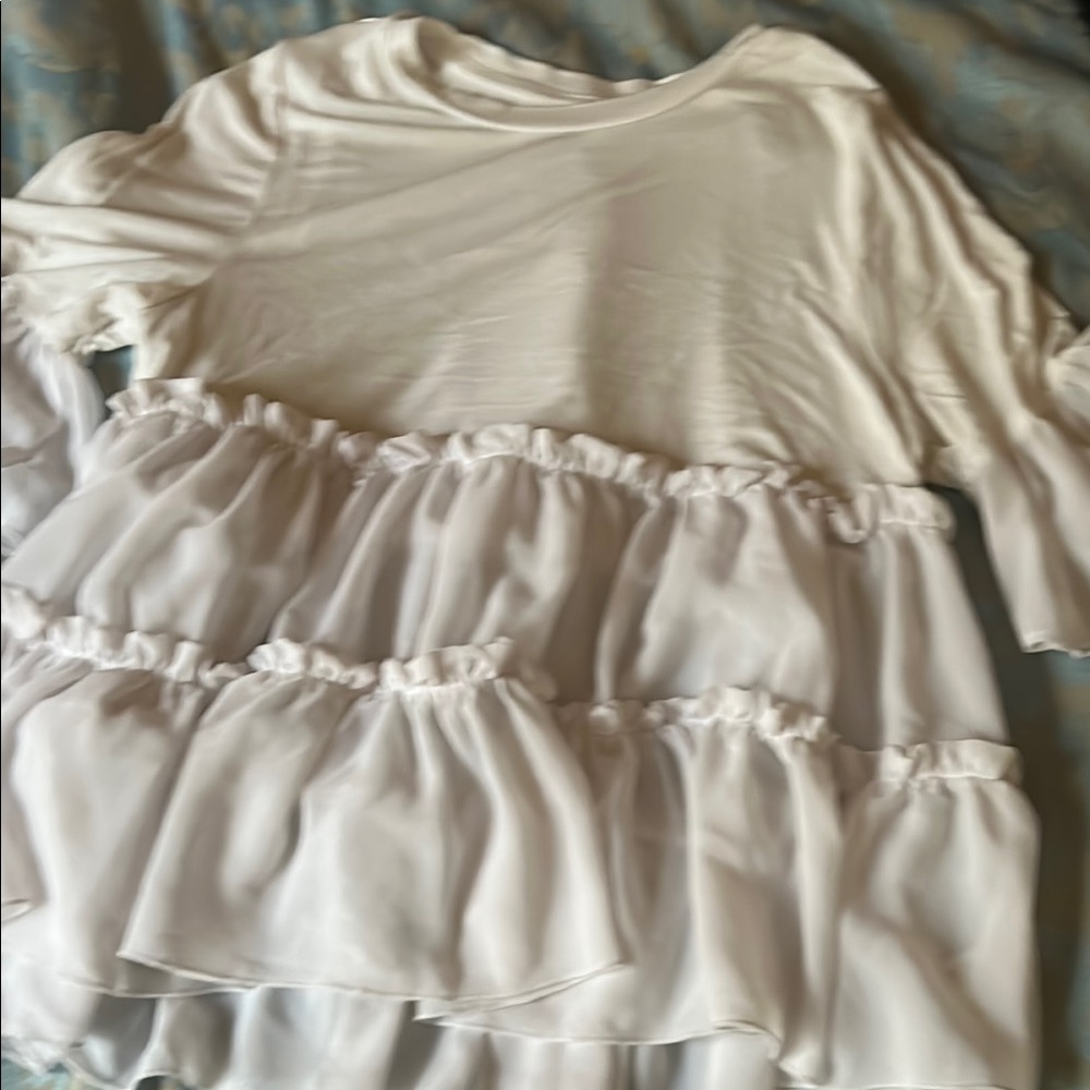 White Ruffled Long Sleeve Top